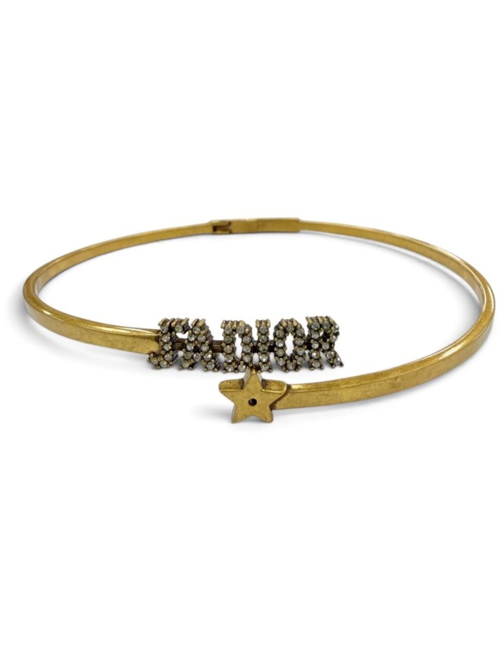 Dior J'adior Metal Logo Rhinestone Star Choker Necklace Gold